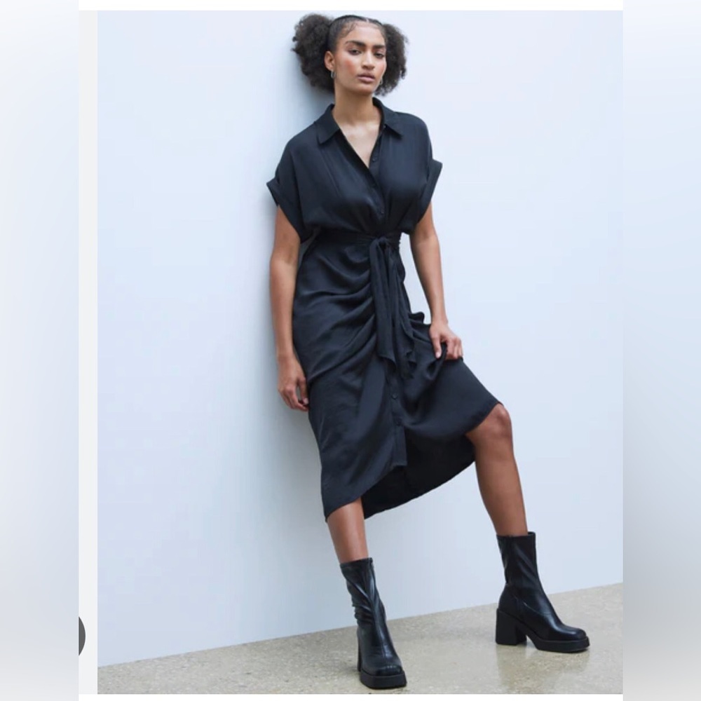 Steve Maddenโ TORI Tony black satin look belted dress size medium new